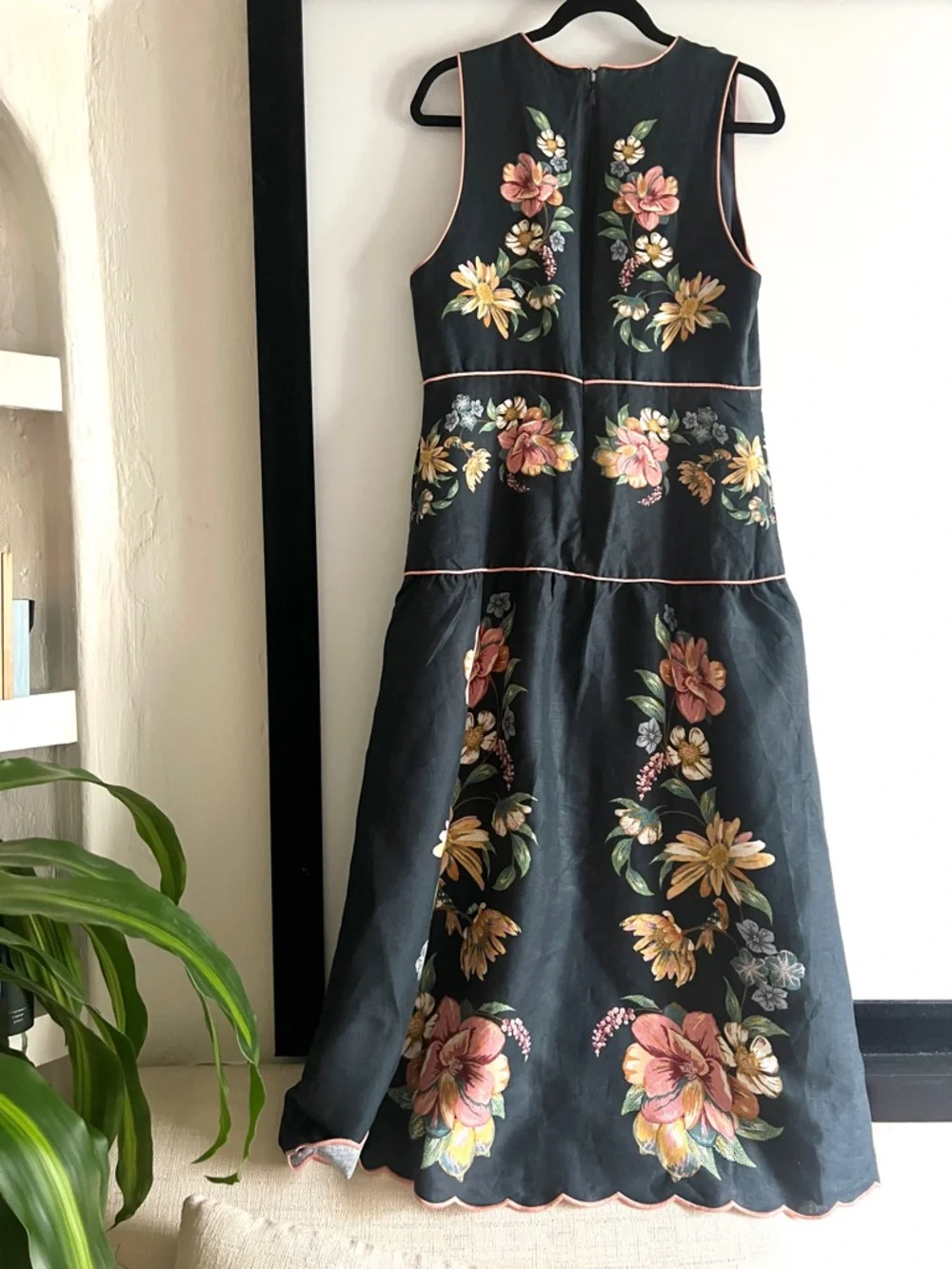 FARM Rio Maira Floral Dark Blue Linen Midi Dress Size Large NWT - Picture 13 of 16